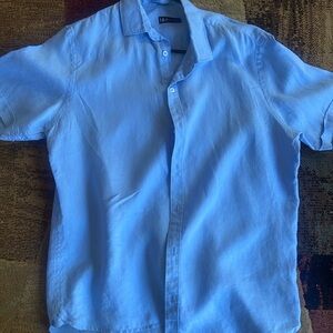 Neiman Marcus-Men's Short Sleeve Blue Shirt Large